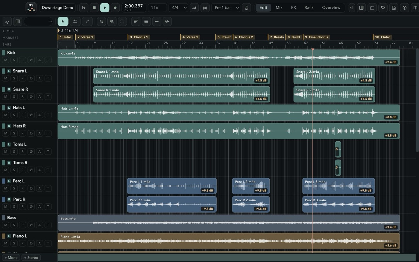 The demo session in the Edit window